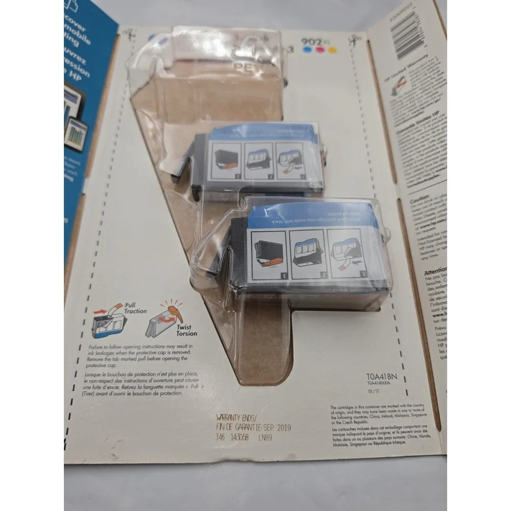 HP 902XL Ink 3-Pack Cyan Magenta Yellow OS New Open Box High Yield T0A41BN